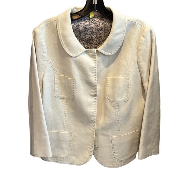 Boden Jackets & Blazers - EUC BODEN jacket in linen/cotton blend. Creamy white, pick-stitched in grey